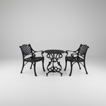 Vela Small Flower Aluminium Table with 2 Orion Armchairs
